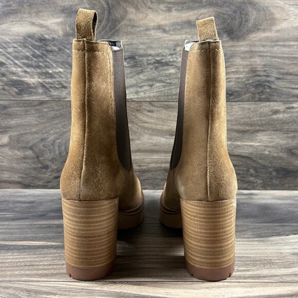 NIB Vintage Foundry Co 10 Penelope Suede Block Heel Chelsea Booties Light Brown - Picture 7 of 11